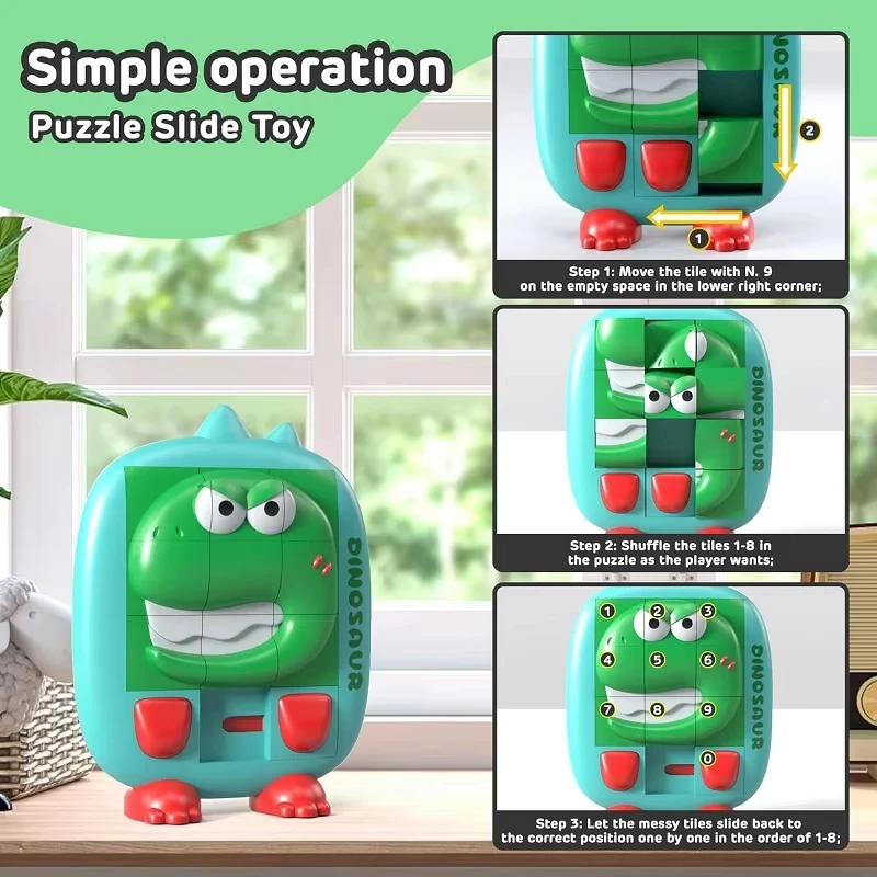 Cartoon Dinosaur Slide Puzzle Game Huarong Road Puzzle Board Edukacyjna inteligentna gra logiczna dla dzieci w wieku 2-6 lat Zabawka podróżna
