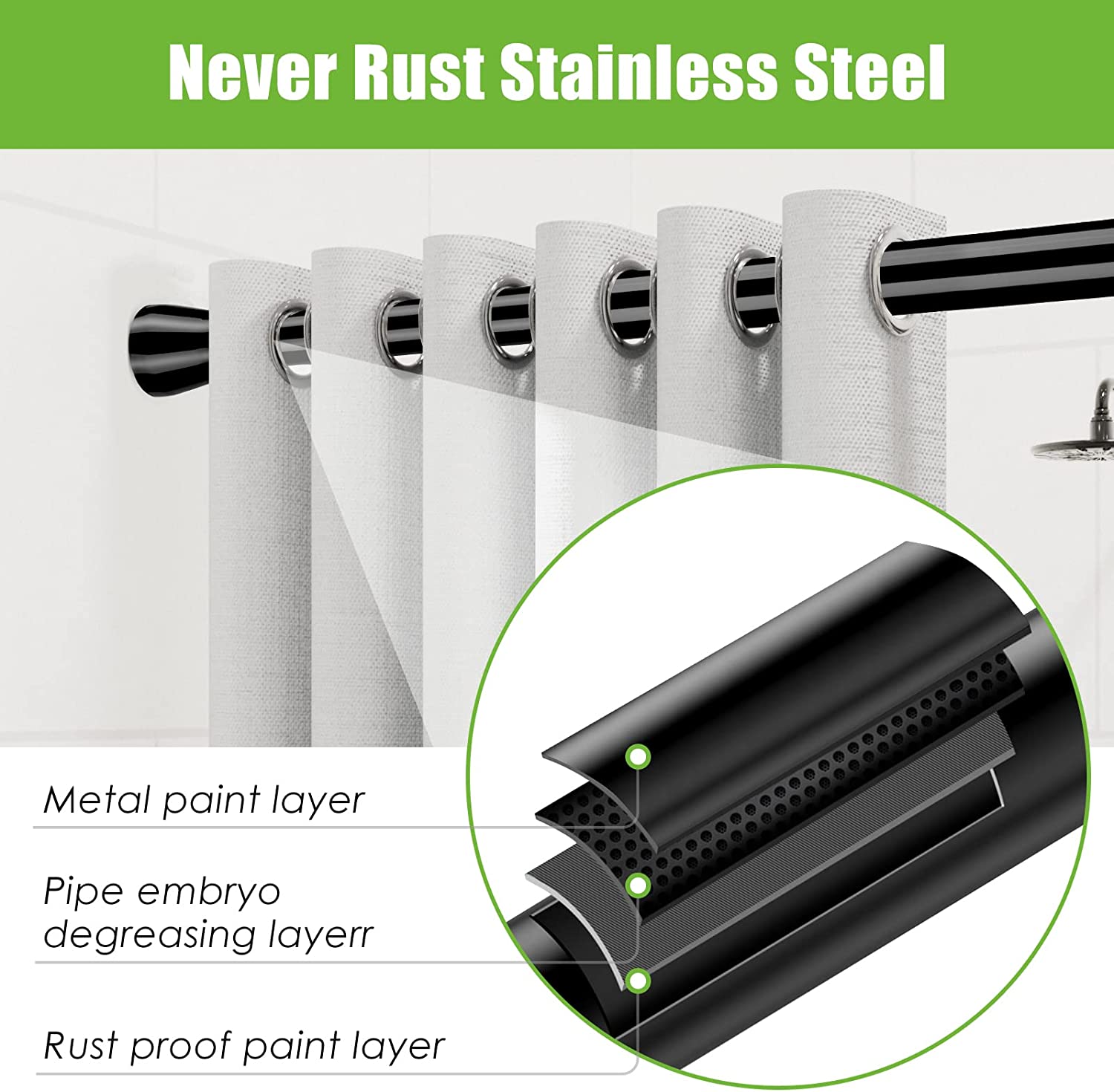 28 To 48 / 33 To 59inch  Black White Adjustable Curtain Rod Spring Curtain Rods No Drilling Expandable Pressure Closet Kitchen