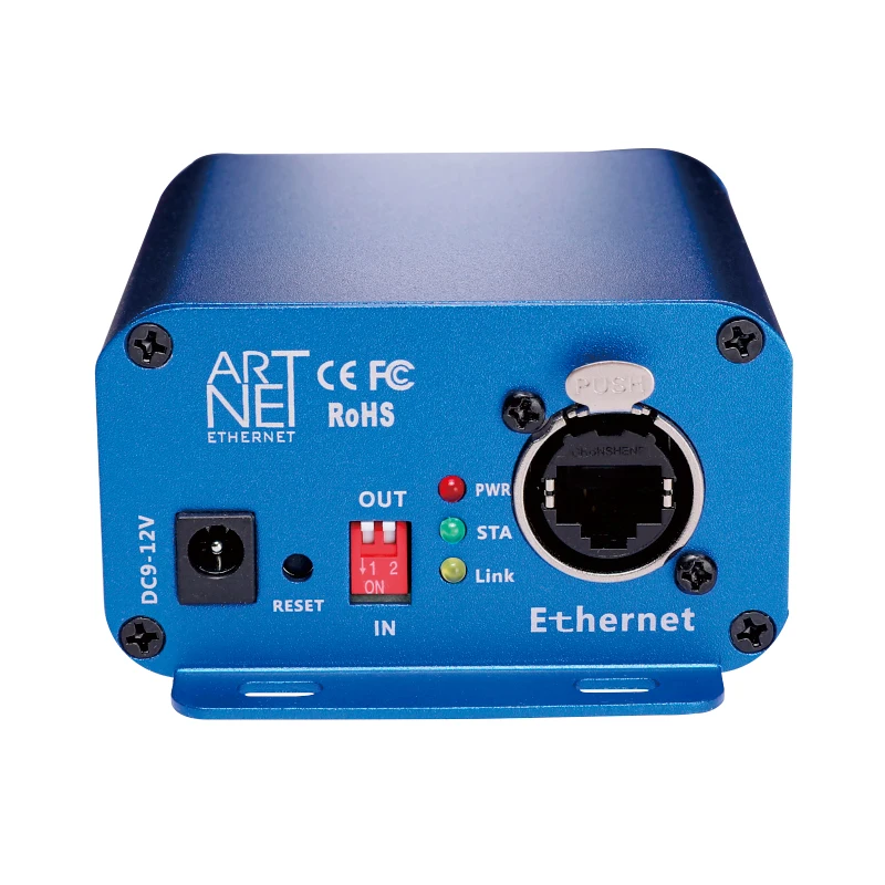 Controlador Artnet para DMX, controlador de iluminação Ethernet DMX, interface profissional Artnet DMX, saída de 3 pinos, caixa de alumínio