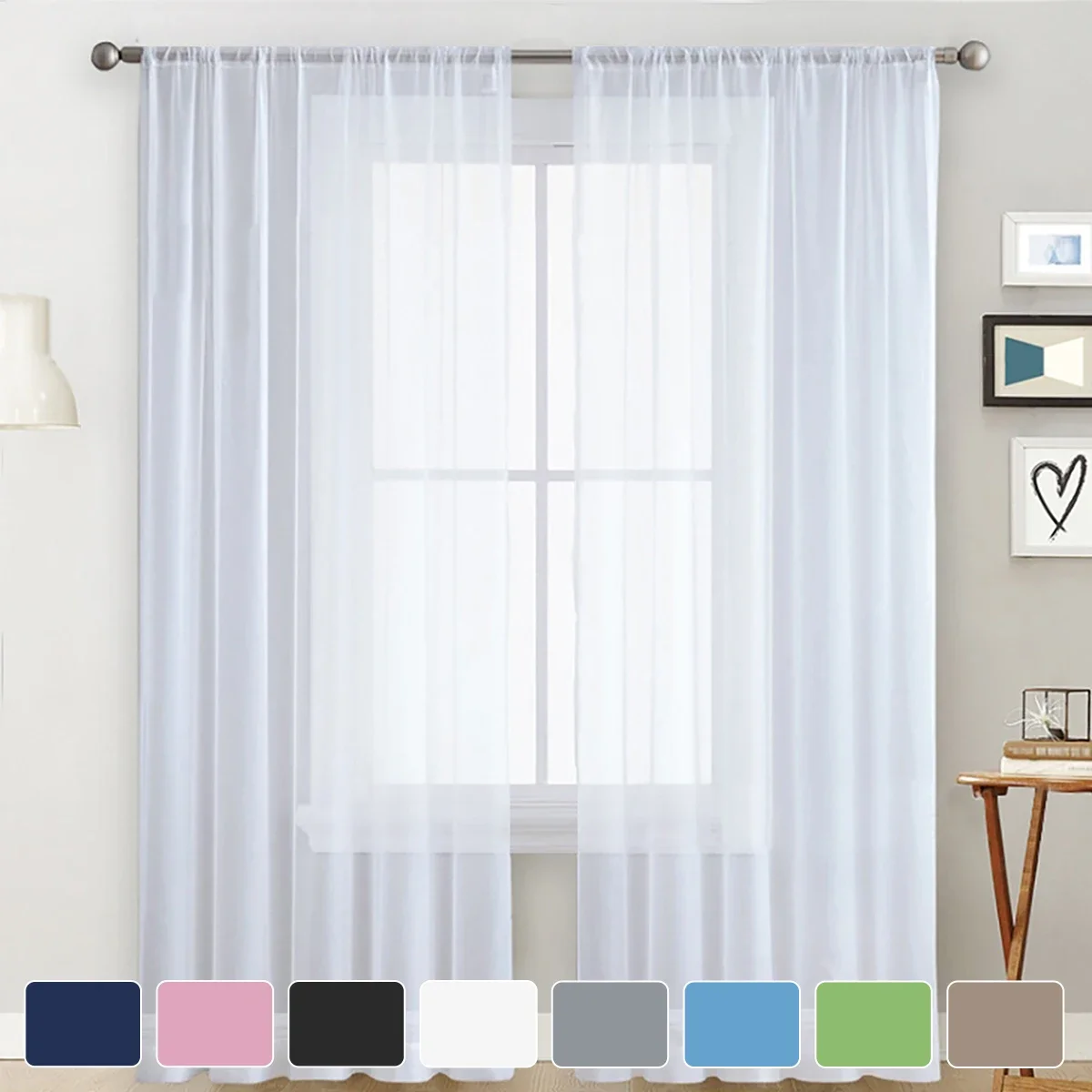 1 cortina transparente moderna de Color sólido, cortinas para sala de estar, dormitorio, decoración del hogar, pantalla de ventana francesa con bolsillo para barra