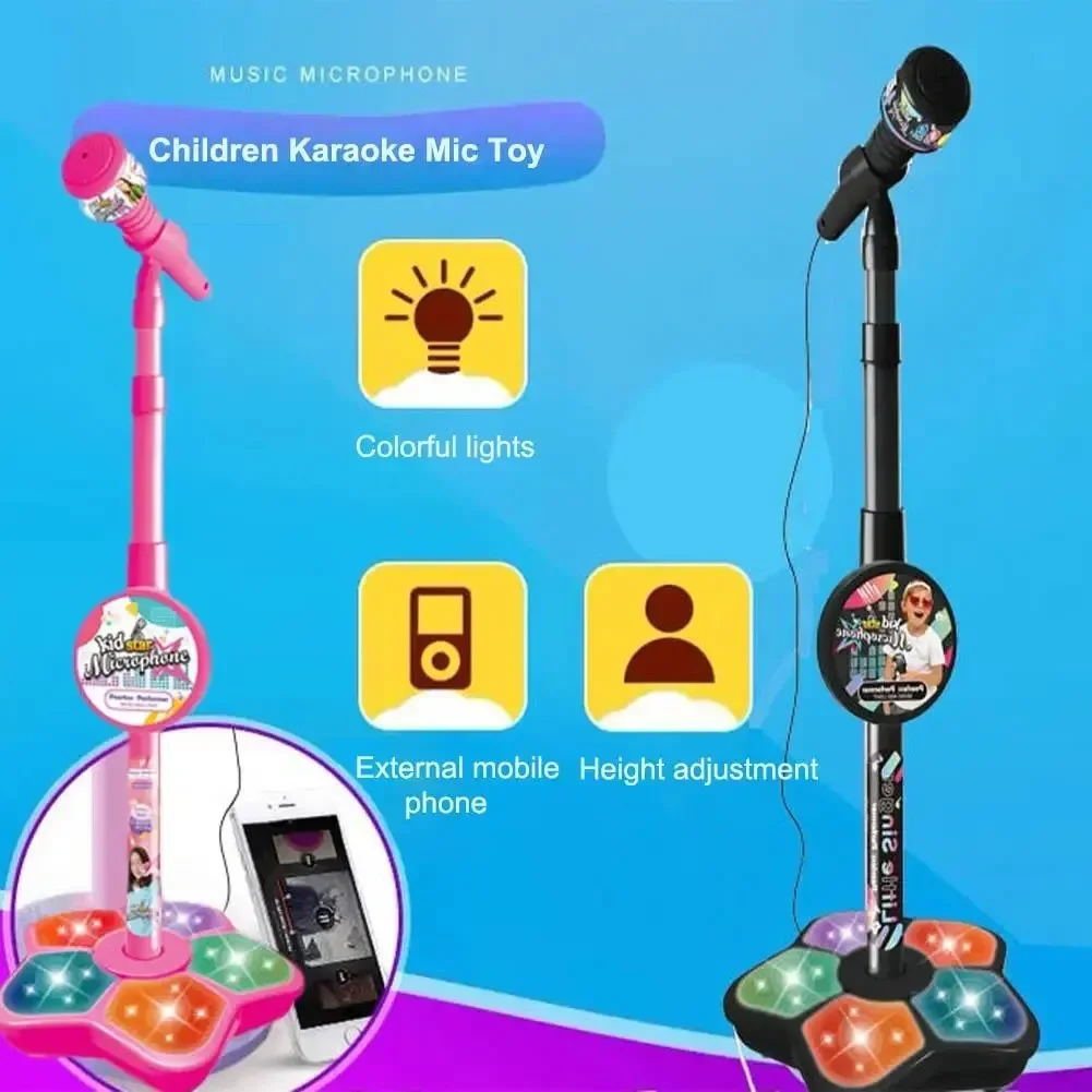 Crianças microfone com suporte karaoke música microfone vertical instrumento de música brinquedos treinamento cerebral brinquedo educativo presente de aniversário menina menino