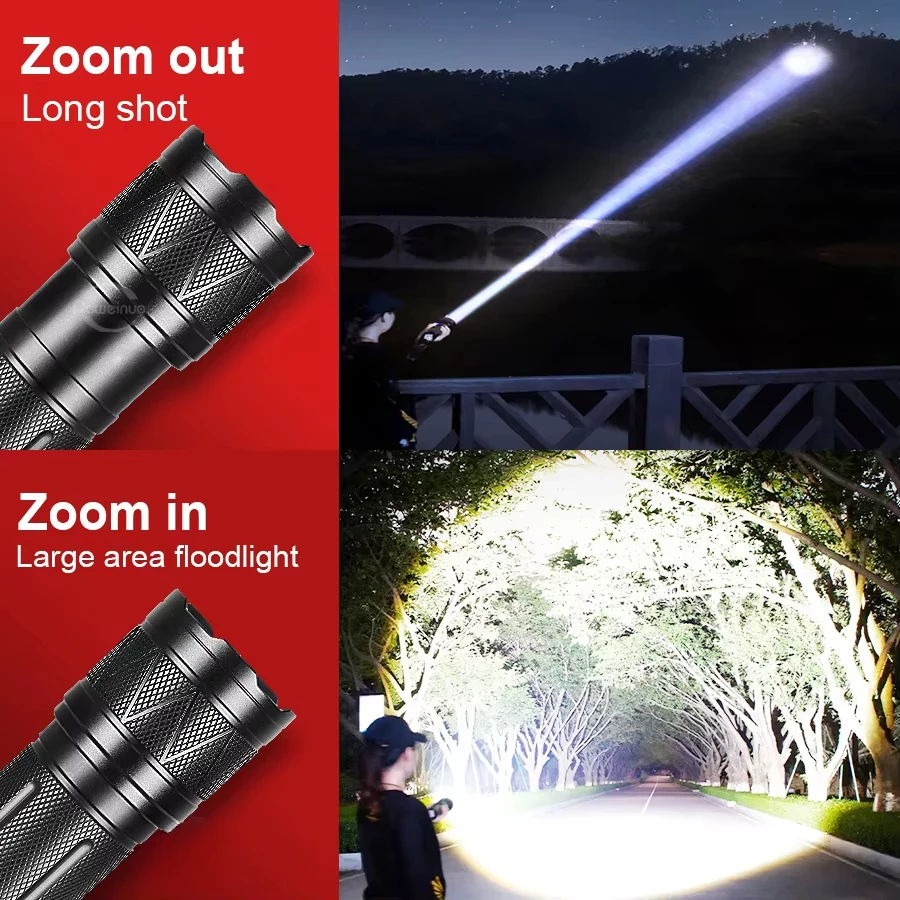 50000LM Ultra Bright LED Flashlight,12000mAh Rechargeable Zoomable Tactical Torch, Adjustable Focus for Camping Hiking Emergency