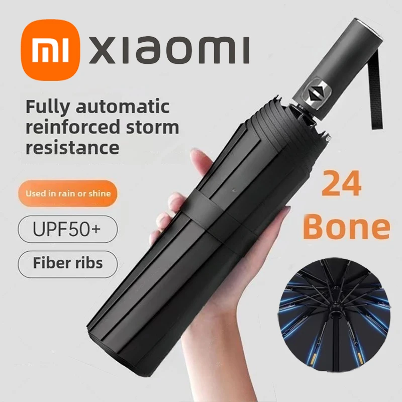 Автоматический зонт Xiaomi, 24-костный однотонный автоматический зонт, складной светильник, большой размер, уличный солнцезащитный козырек, защита от ультрафиолета