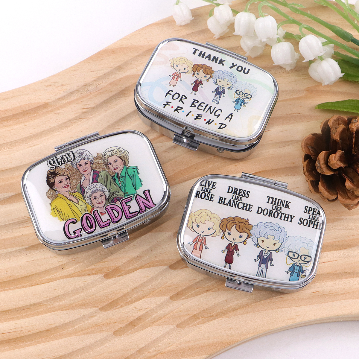 Movie Umbrella Pill Box Divided Metal Square Cartoon Anime Pill Box Travel Portable Medicine Case Small Pill Container Case Box