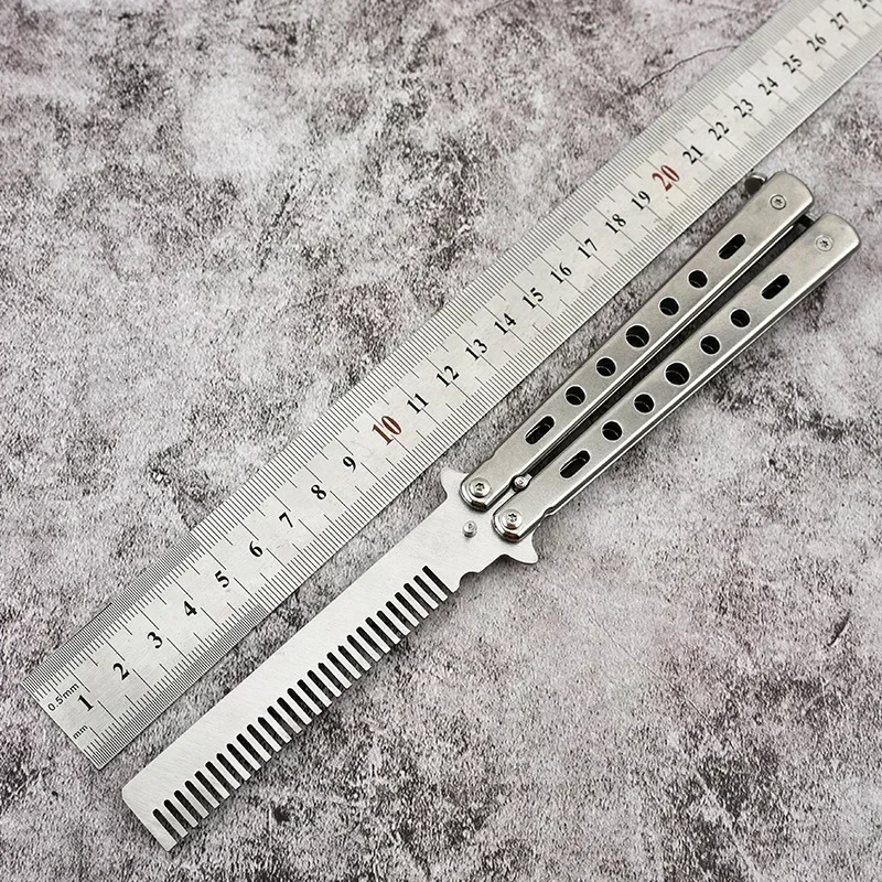 Pettine pieghevole in acciaio inossidabile pratica allenamento coltello a farfalla pettine barba baffi spazzola salone parrucchiere strumento per lo styling dei capelli