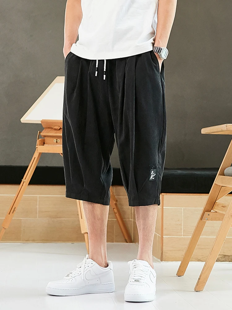 Plus size verão harem calças dos homens corredores curtos estilo chinês bezerro casual calças largas masculino capris 8xl