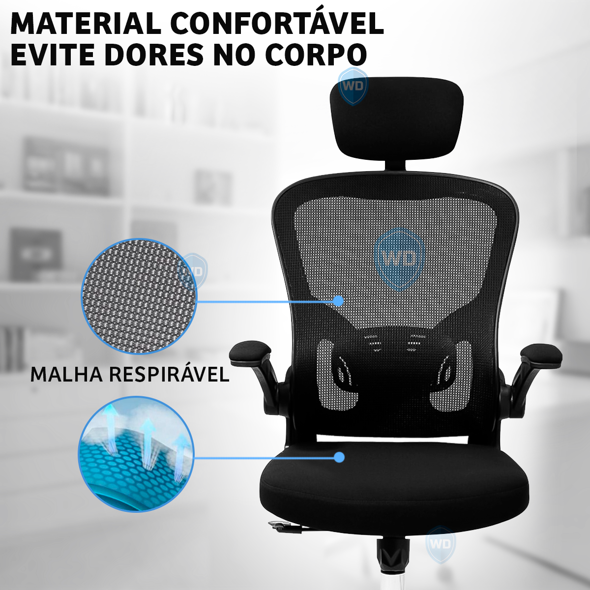 Cadeira De Escritório Ergonômica Preta Com Estofado Office