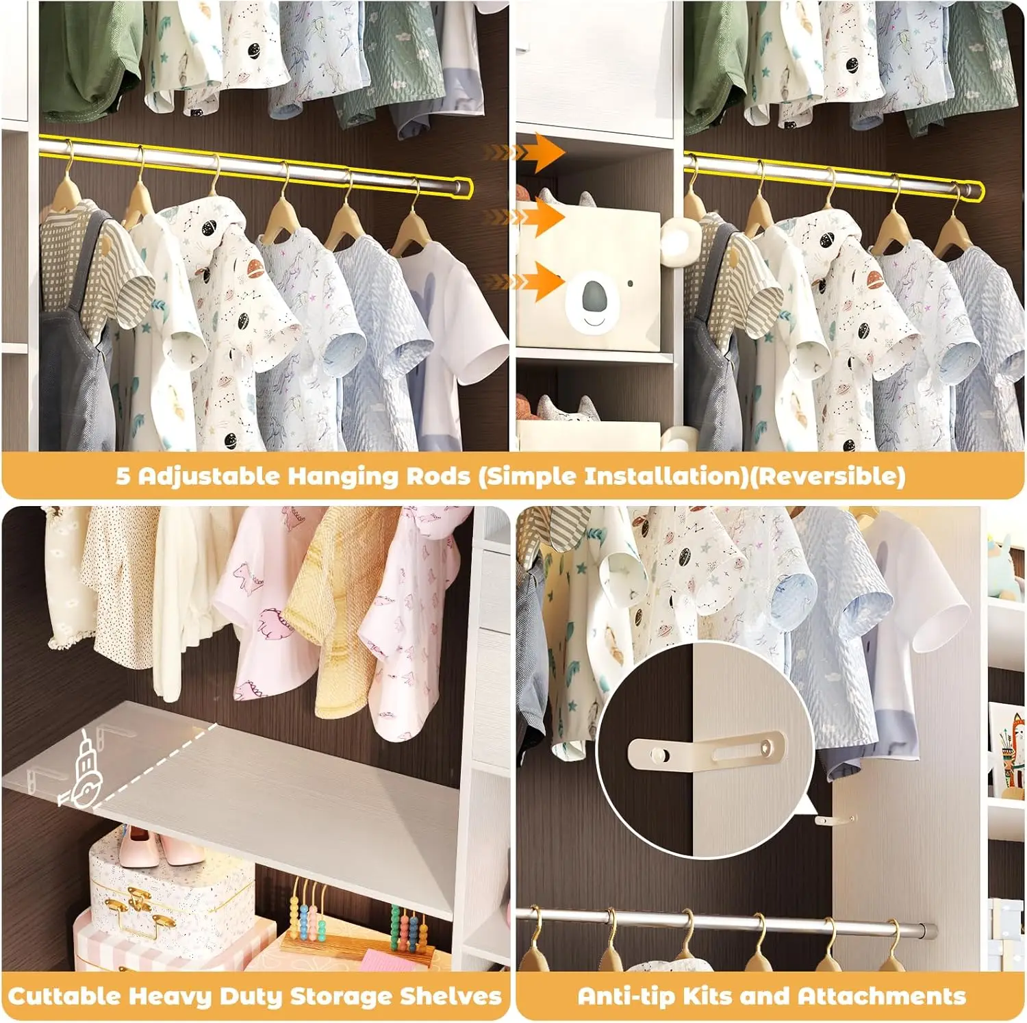 Closet System - 4.75-8FT Closet Organizer System with Wooden Drawers & Cube Storage Organizer, Up To 96" Closet Systems for