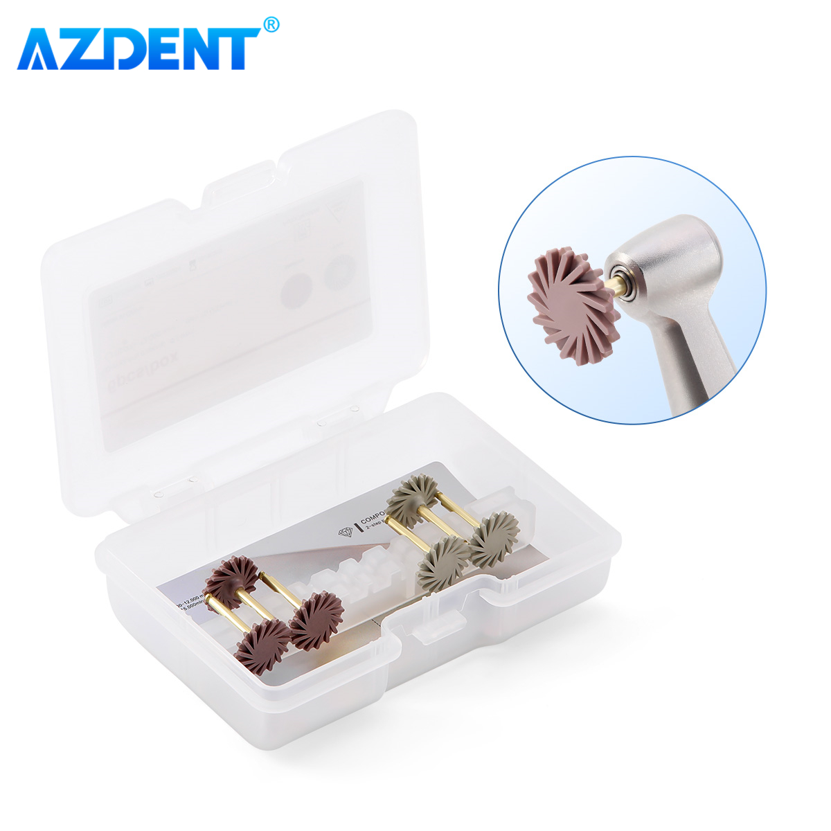 AZDENT-Kit de rueda de disco de pulido de resina compuesta Dental, cepillo pulidor de goma, fresas de silicona con diamante, pulido de 2 pasos, 6 uds.