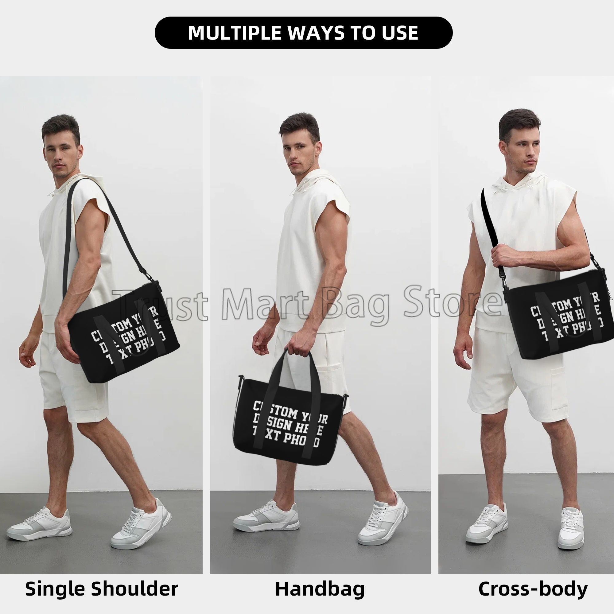Bolsas de lona personalizadas con estampado de fotos y texto de diseño, bolsa de noche duradera para fin de semana para mujeres y hombres, bolsa de equipaje de viaje