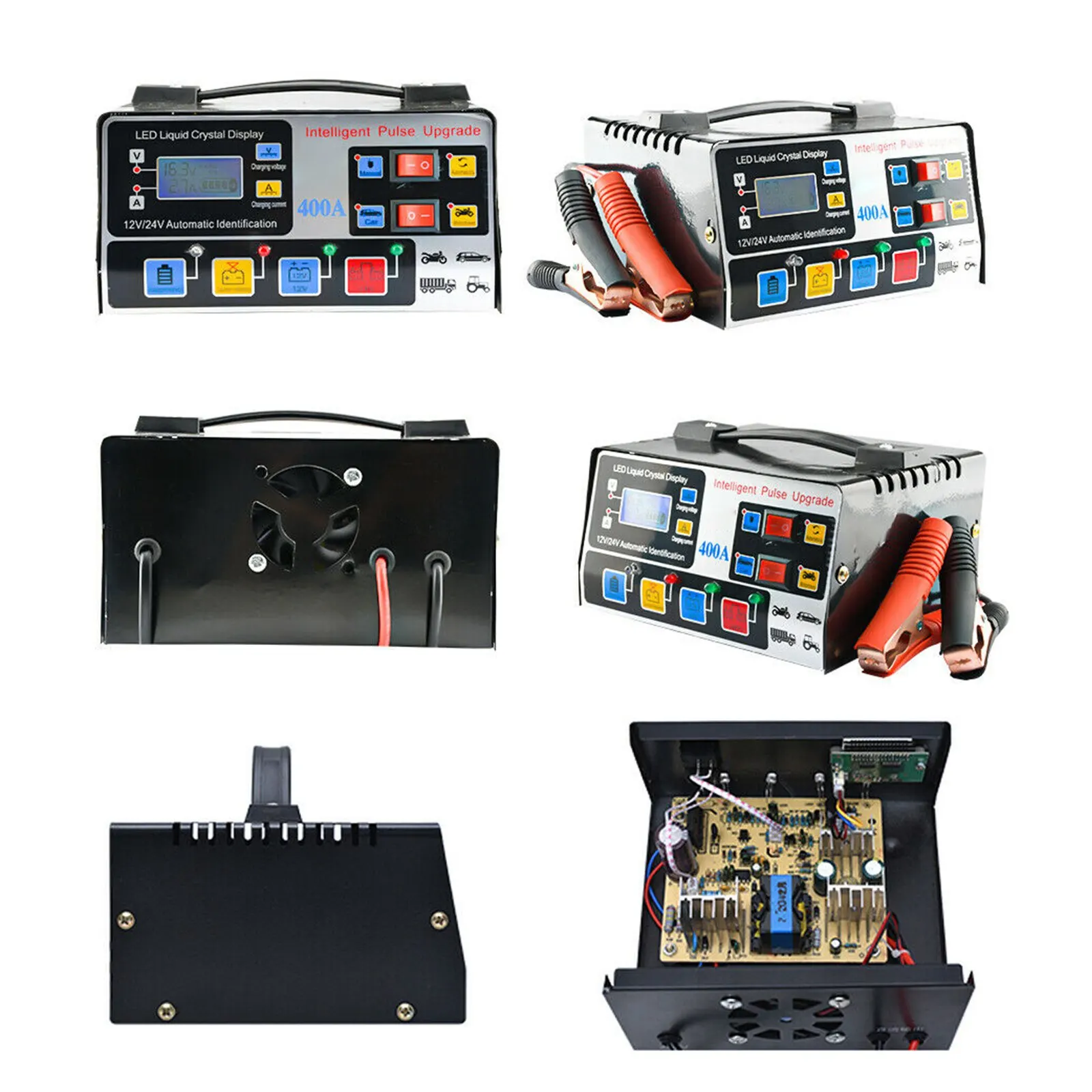 Cargador de batería de coche de Metal 12V24V 220W cargador de batería de coche completamente automático cargador de batería de reparación cargador rápido de alta potencia