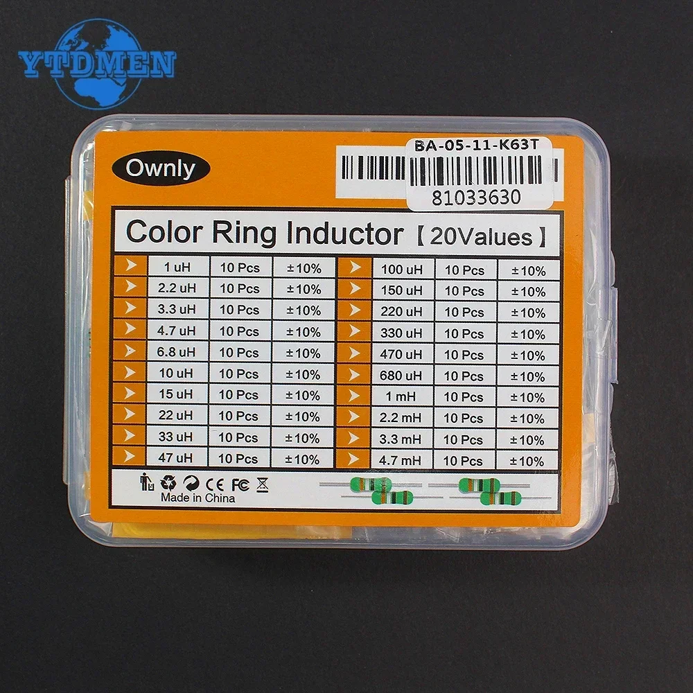 200 pz 1/2W colore anello induttore assortimento Set 0.5W muslimate 20 valori * 10 pz induttori Kit assortito 1UH 4.7UH 10UH 100UH 470UH