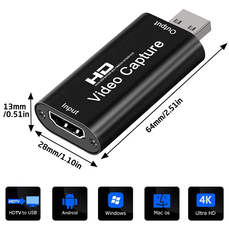 Metal HDMI-compatible 4K to USB2.0 Video Capture Card Video Grabber Record Box for PS4 Game DVD Camera Recording Live Streaming