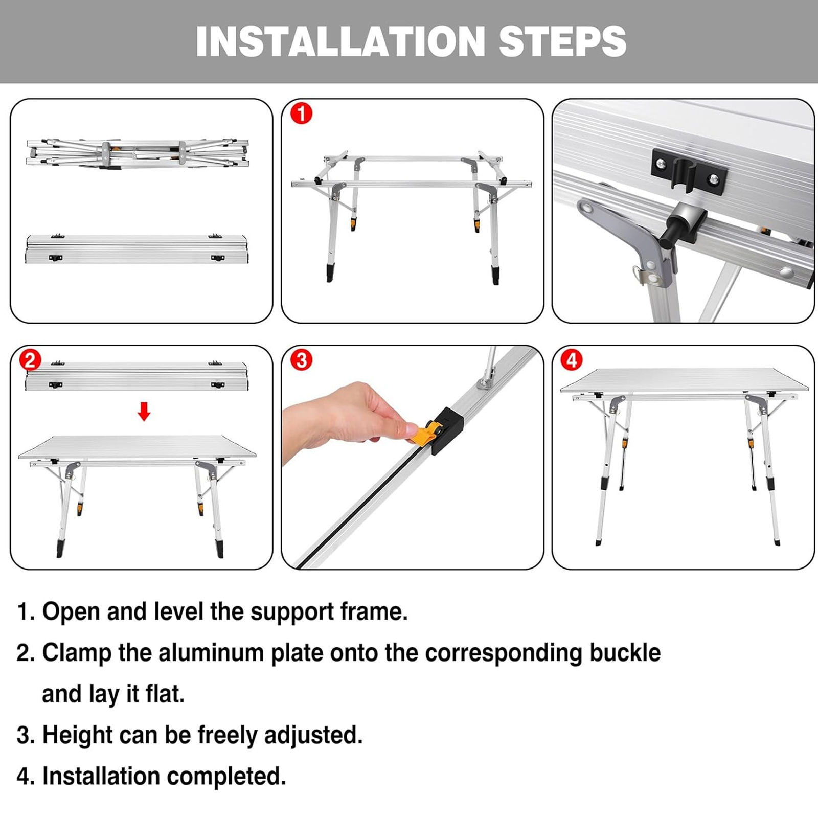 Portable Camping Tables 3FT Aluminium Fold Up Collapsible Picnic Folding Table for Outdoor Garden BBQ, Height Adjustable Leg