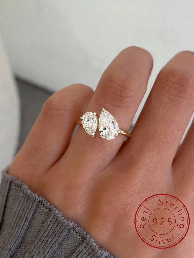 925 prata esterlina espumante gota de água entrelaçamento deslumbrante claro pêra cz anéis de dedo para presente feminino casamento jóias finas