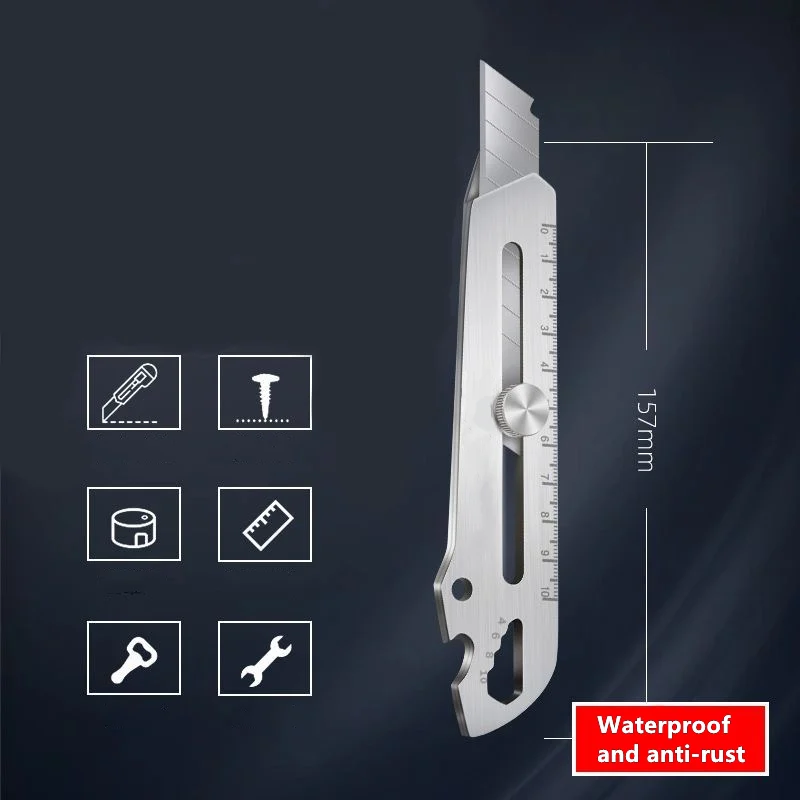 Coltello multiuso multiuso Taglierina per scatole retrattile completamente in acciaio inossidabile Heave Duty Coltello multifunzionale per carta da parati