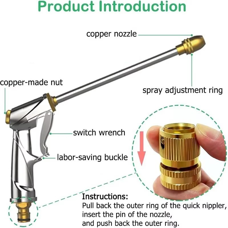 Garden Sprayer High Pressure Water Hose Nozzle Adjustable Spray Gun For Watering Plant