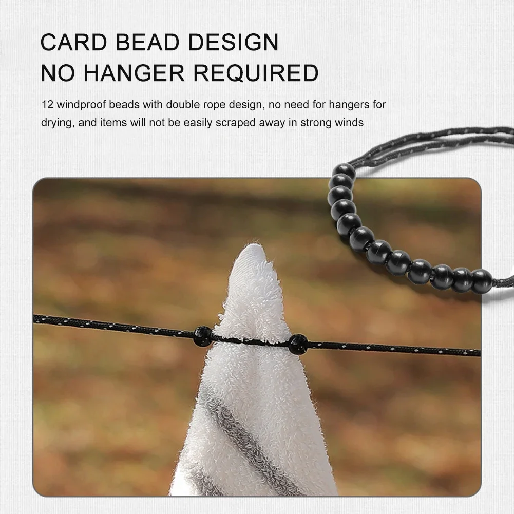 Stendibiancheria elasticizzato da campeggio all'aperto 3M con 12 clip Stendibiancheria elastico da viaggio antivento Linea di calzini Corda per asciugare il bucato appesa