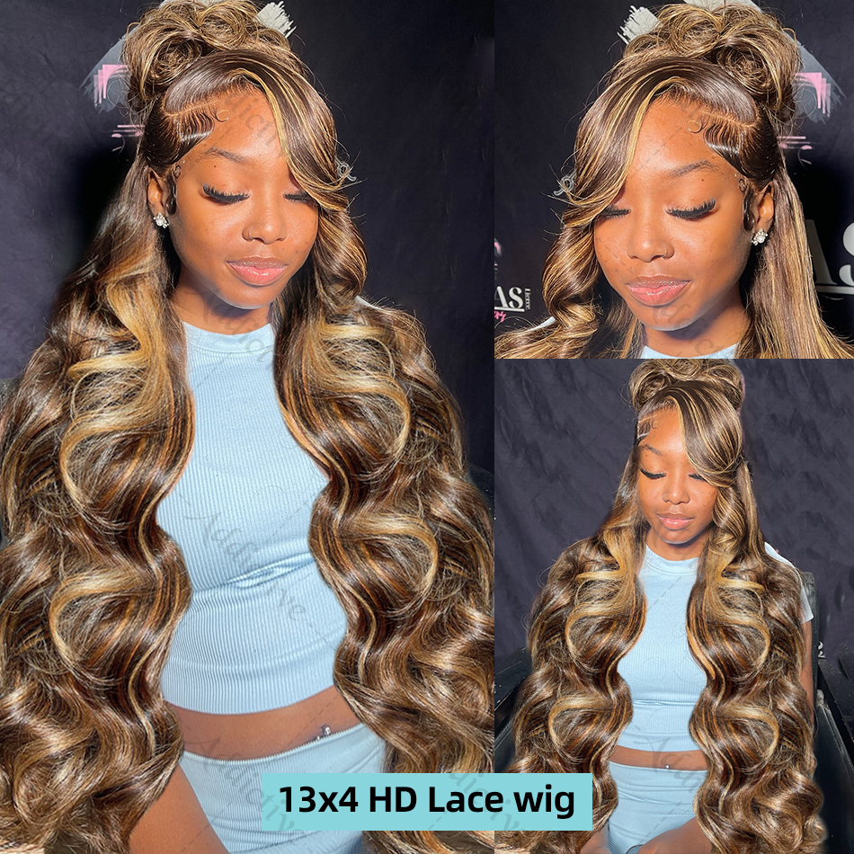 30 40 pulgadas 4/27 resaltar la onda del cuerpo 13x4 pelucas frontales de encaje de cabello humano 250 de densidad de color Ombre 13x6 HD peluca con malla Frontal para mujeres