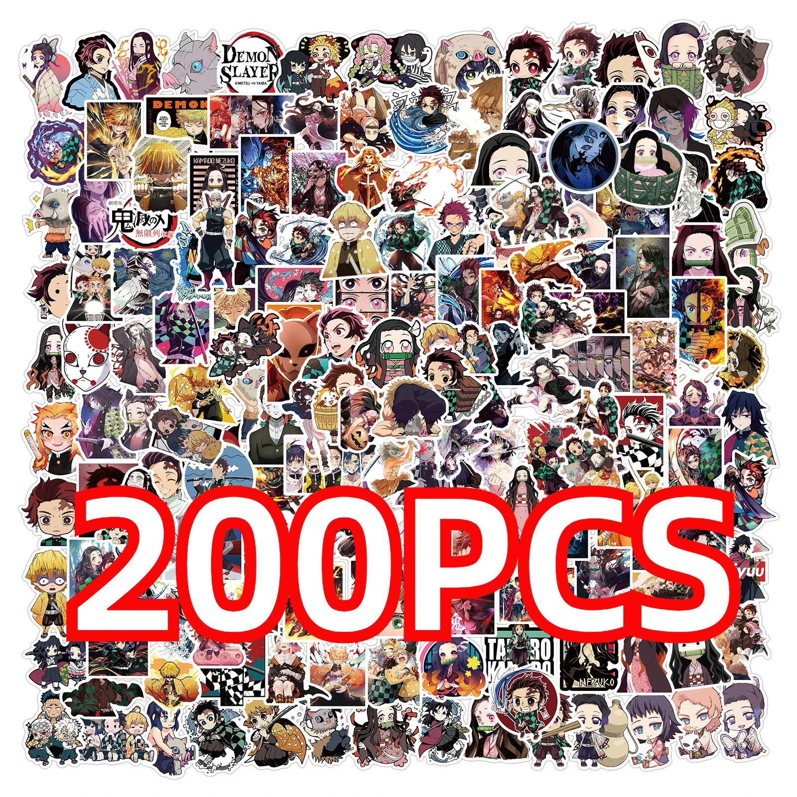 100/200 pezzi Cartoon Anime Demon Slayer adesivi per laptop valigia skateboard chitarra telefono adesivo cartone animato giocattoli regalo per bambini