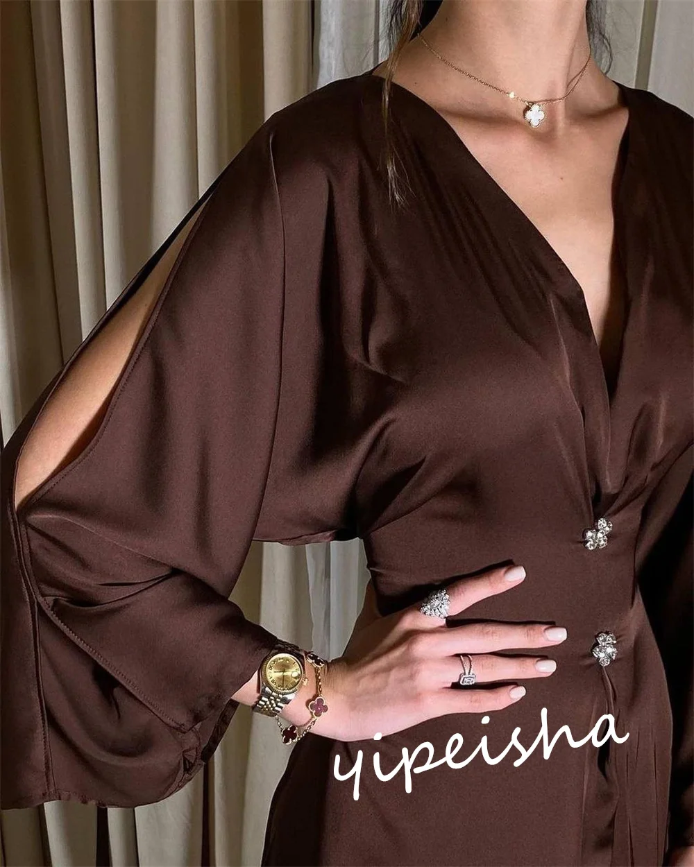 Personalizado jiayigong clássico estilo moderno formal noite com decote em v a linha beadings vestidos de ocasião sob medida