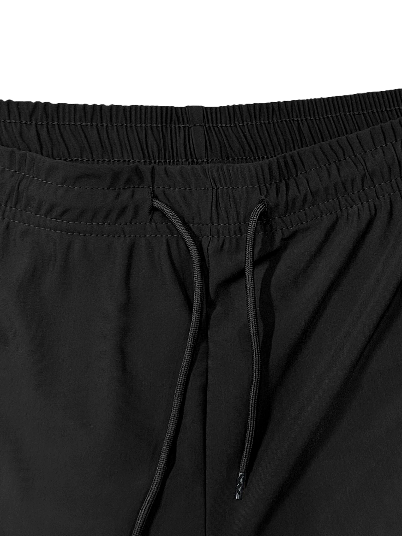 Shorts masculinos de cor sólida, com bolsos com zíper, shorts casuais com cordão elástico na cintura solta e alta elasticidade, adequados
