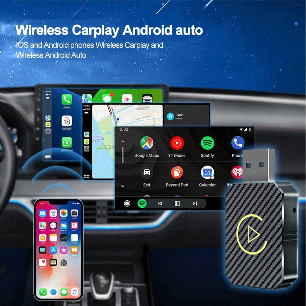 NEW Wireless CarPlay Android Auto Adapter Wired to Wireless 2 in 1 Mini Car Ai Box for Audi Toyota VW Peugeot plug and paly