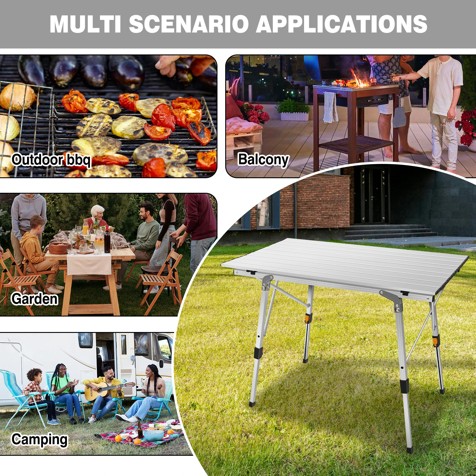 BRIEFNESS Tavolo da campeggio pieghevole in alluminio da 3 piedi leggero, altezza regolabile, portatile con contenitore per pesca in spiaggia, barbecue, giardino, picnic