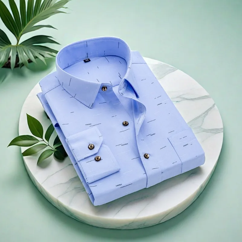 2025 Primavera ed estate Nuova tendenza maschile Moda Stampa Business Camicia a maniche lunghe di alto lusso Versione coreana Abito con risvolto slim fit