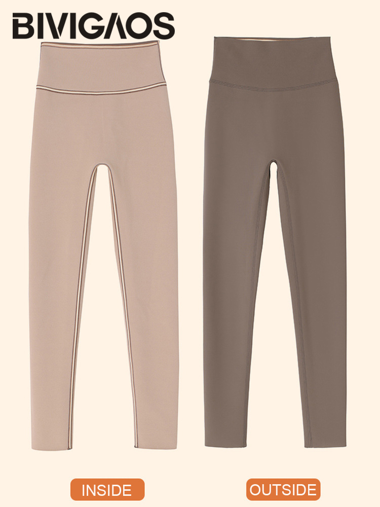 BIVIGAOS 秋ハイウエストシームレスウサギフリースサメレギンス女性の冬服暖かいレギンスセクシーなスリムカジュアルレギンス