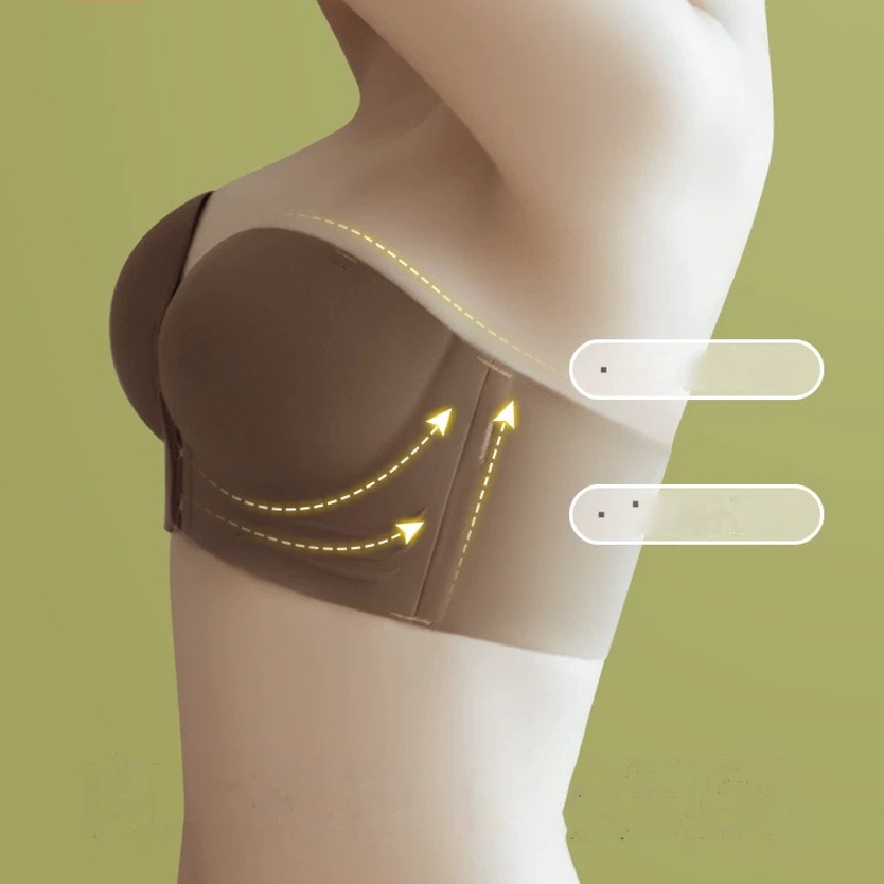Sujetadores sin tirantes con cierre frontal para mujer, sostén push-up sin costuras, ropa interior gruesa y suave, lencería Invisible ajustable de Color sólido