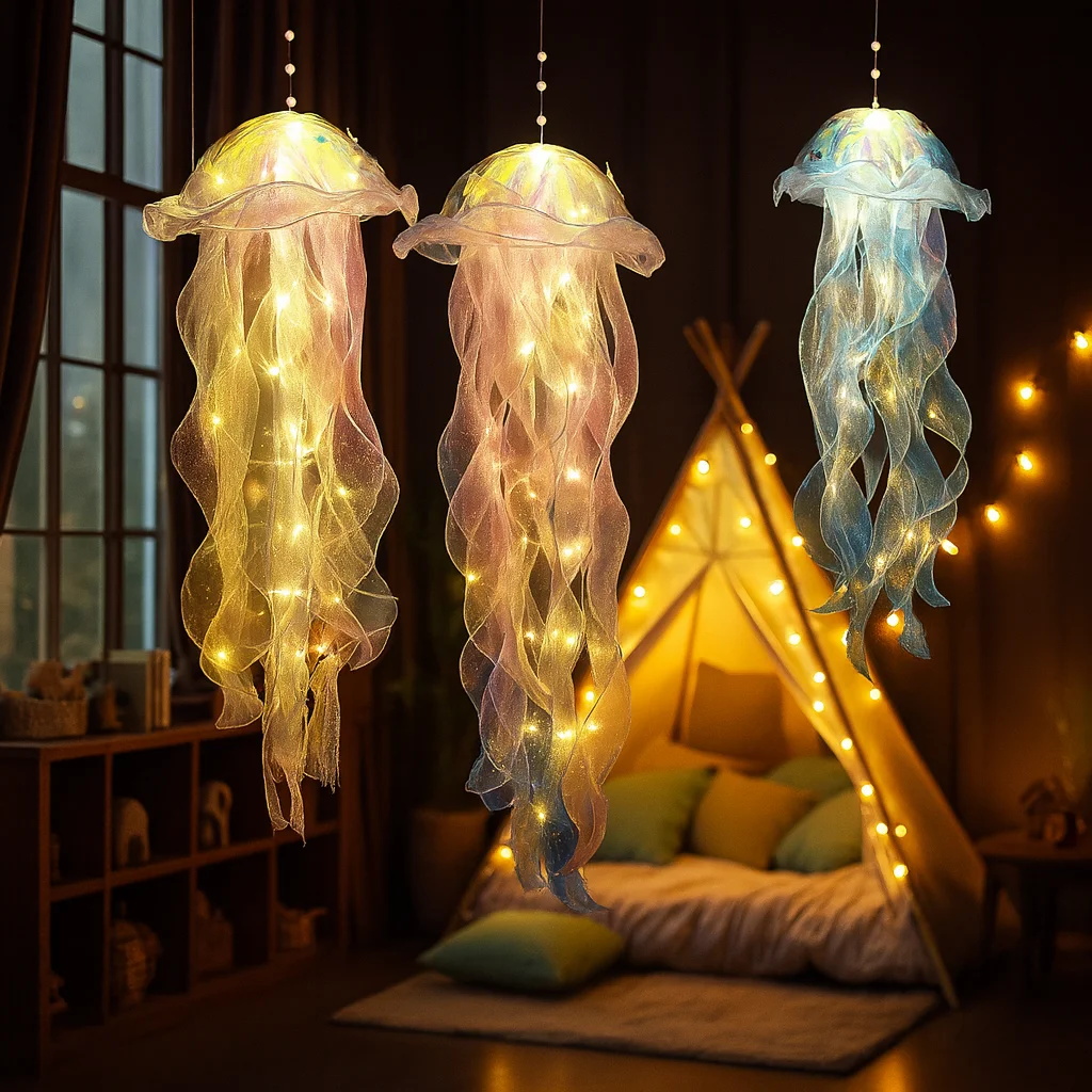 Gradiënt Kwallen LED Hanglamp Handgemaakt Nachtlampje Kleurrijke Hanglamp voor Binnen Buiten Tuin Festival Decoratie