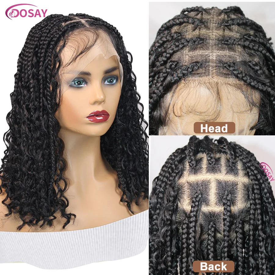 สั้น 12 นิ้ว Bohemian Curly Braided Full Lace ด้านหน้าวิกผม Knotless กล่อง Braid Bob วิกผมผู้หญิงสังเคราะห์ Locs เทพธิดา Cornrow Braids