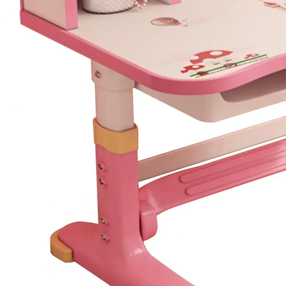 Kids Functional Desk Chair Set Height Adjustable Children School Study Desk with Castle Backboard, Widened Desktop, Bookstand