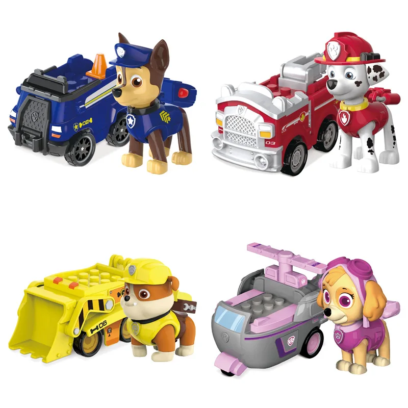 ของแท้ Paw Patrol รถ Chase Skye Marshall ดึงกลับรถยนต์ Playset Building Blocks Ryder รูปของเล่นเด็กของขวัญวันเกิด