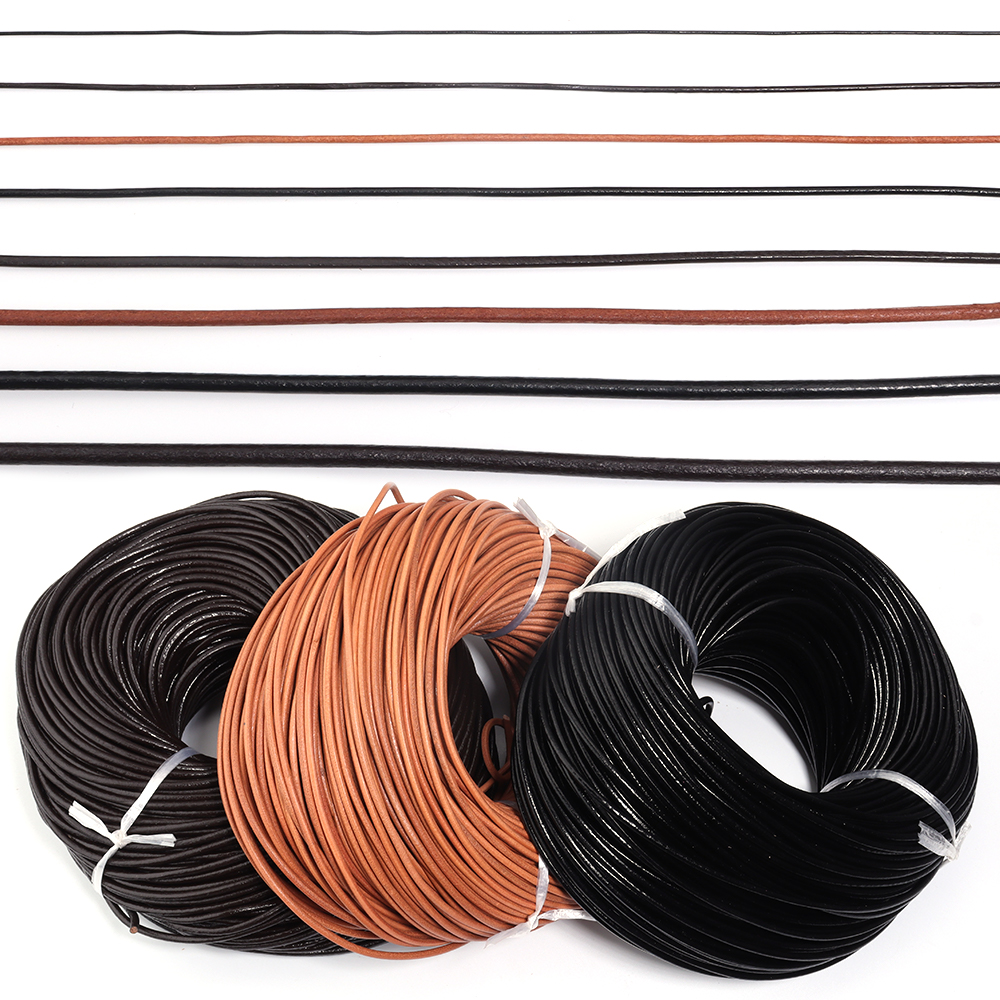 2-5 jardas 100% couro de vaca genuíno redondo tanga cabo de couro corda para diy colar pulseira diy jóias fazendo