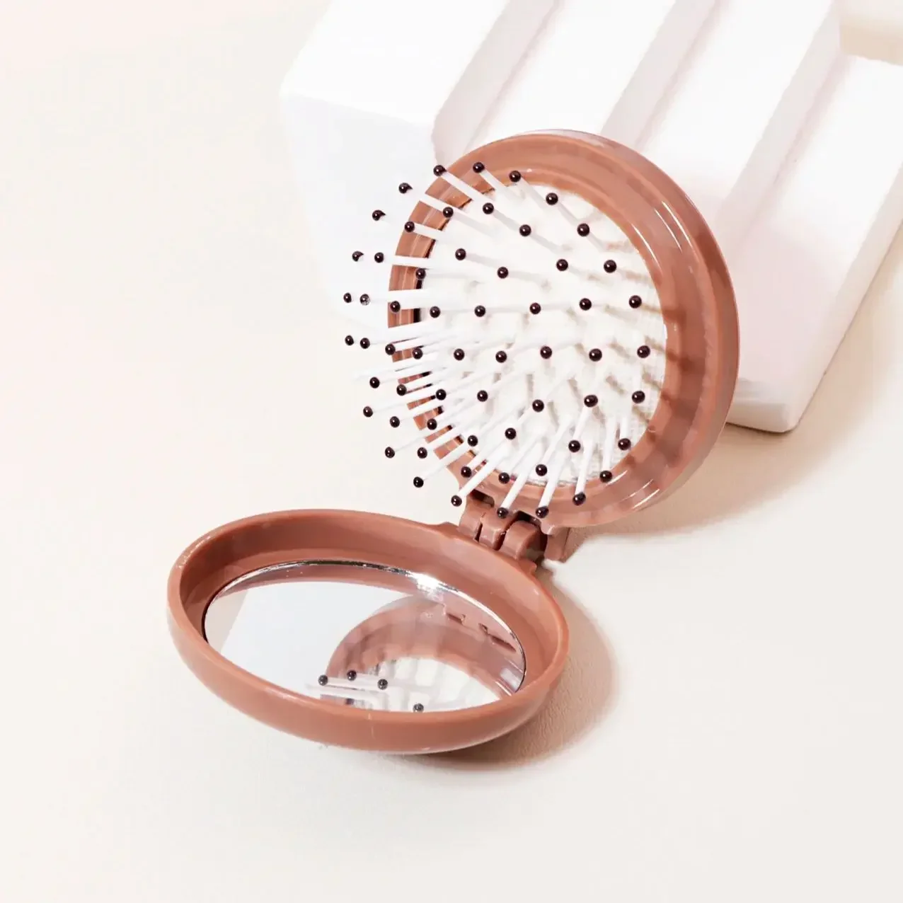 1pc Mini folding head massager mirror anti-static styling accessories portable travel hair brush comb Special for real hair wigs