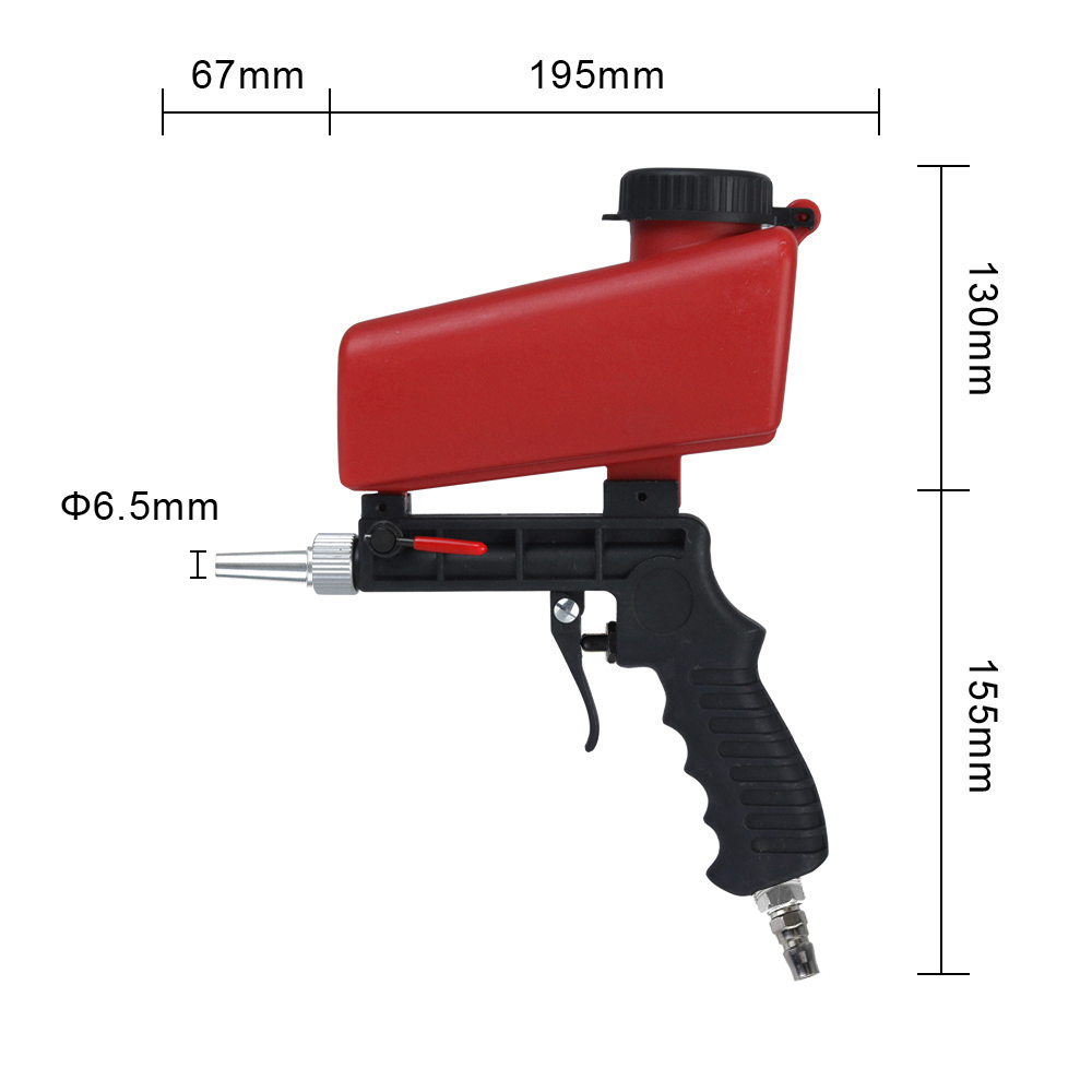 Pistola de chorro de arena portátil ajustable, chorro de arena por gravedad, 90psi, pequeña máquina de chorro de arena, juego de pistola de chorro neumática de mano