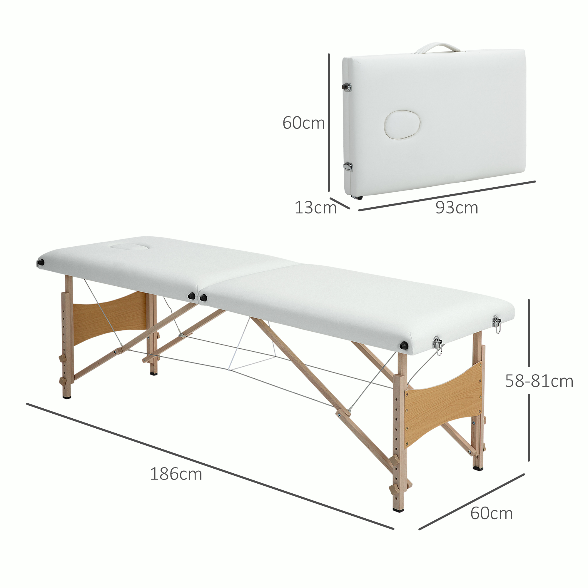 Homcom Table de massage pliante avec appui-tête 186X60X58-81 cm