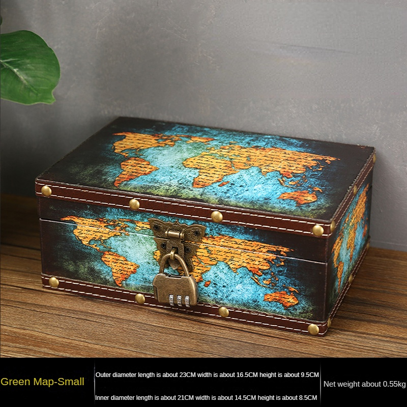 Retro Schatz Brust mit Lock Vintage Holz Lagerung Box Antiken Stil Schmuck Lagerung Box Safe