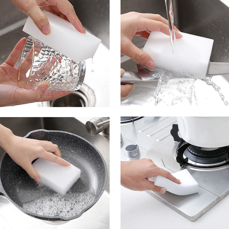 100 Cái/lốc Magic Bọt Biển Tẩy Trắng Melamin Bọt Biển Rửa Chén Bếp Phòng Tắm Công Sở Bụi Vệ Sinh Dụng Cụ 100*60*20Mm