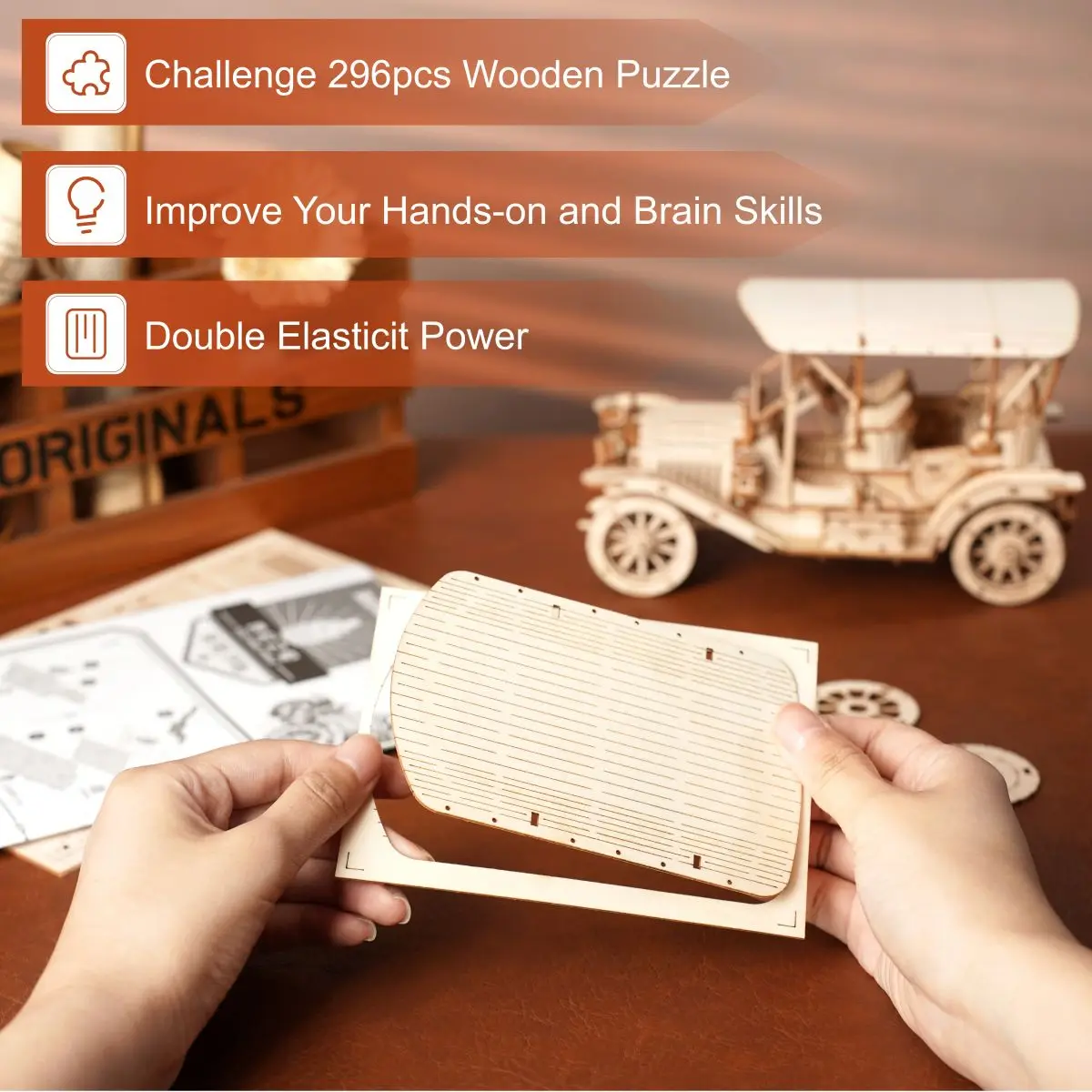 Robotime Rokr Oldtimer 3D Holzpuzzle Montessori Spielzeug Oldtimer Maßstab 1:15 Modellbausätze für Kinder