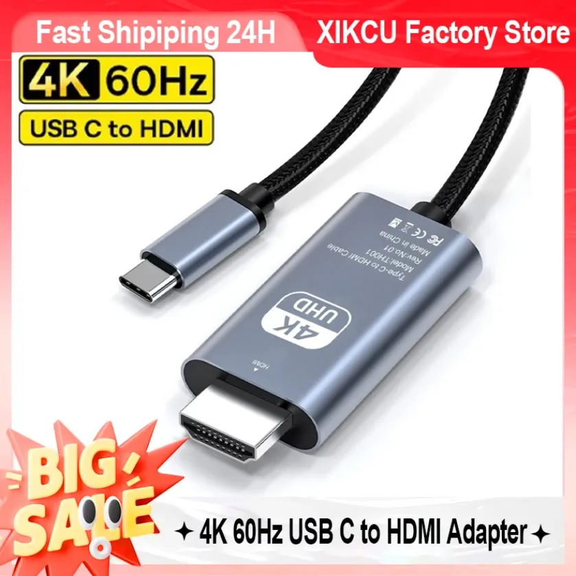 XIKCU USB C zu HDMI-kompatibler Adapter 4K 60Hz Typ C Kabel HDTV Konverterkabel für iPhone TV Konverter MacBook Air iPad Laptop