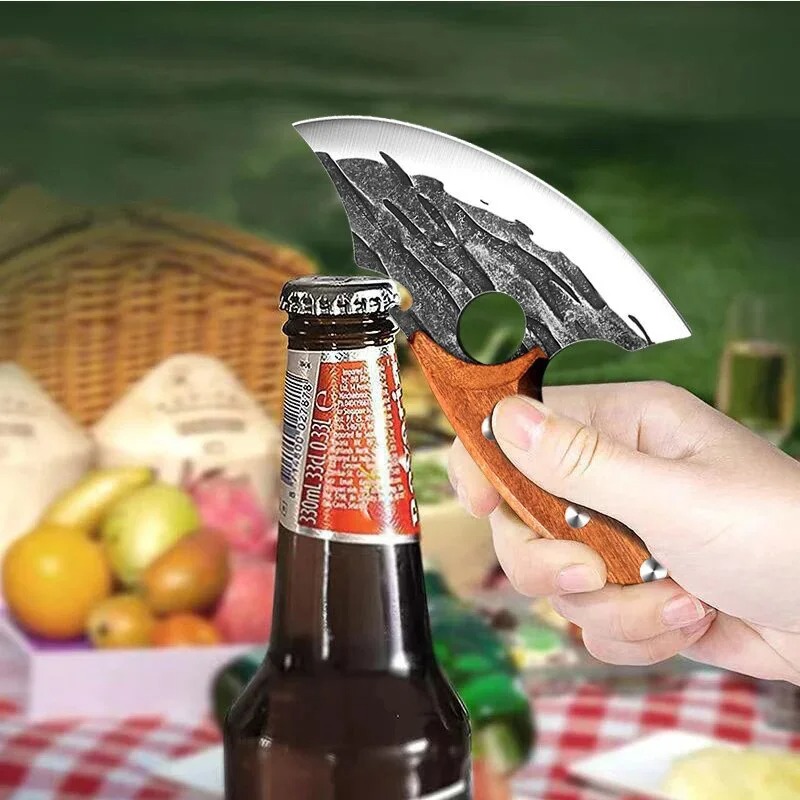 Cuchillo forjado, cuchillo de cocina multifuncional, cuchillo de carnicero de acero inoxidable, cuchillo para deshuesar con abridor de botellas, cuchillo para cortar carne