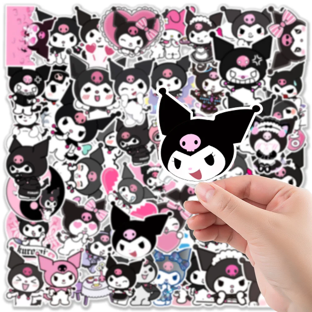 50 pçs sanrio anime kuromi adesivos portátil skate guitarra mala motocicleta graffiti decalque à prova dwaterproof água kawaii adesivo brinquedo