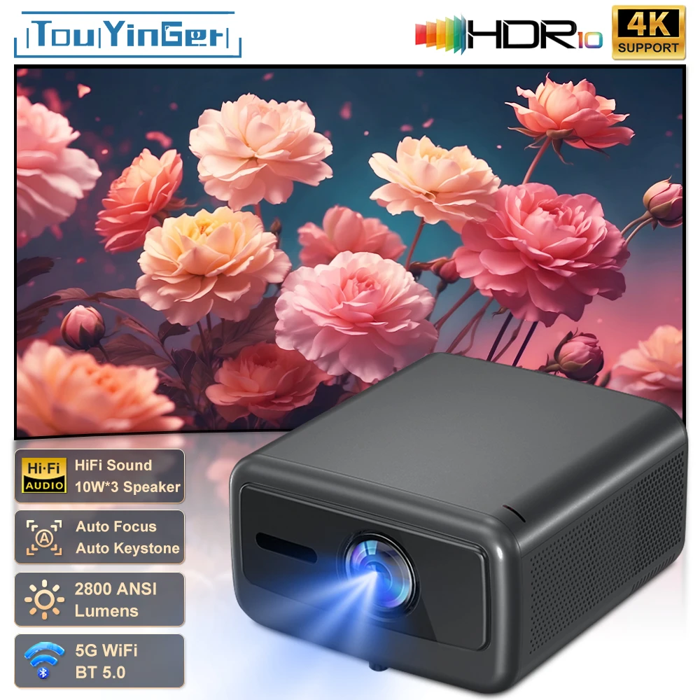 Touyinger Q12W PRO Full HD 1080P proyector 4K 2800 ANSI Android 12 proyector de haz de cine para vídeo de conferencia de educación en el hogar