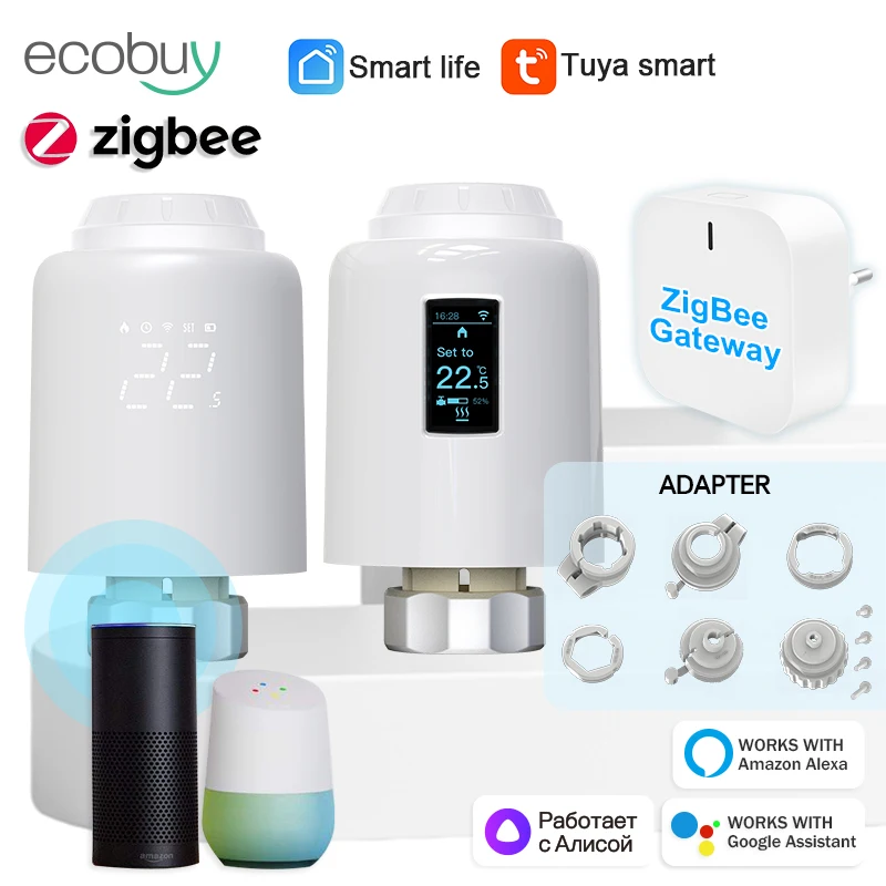 Tuya zigbee cabeça da válvula termostática do radiador zigbee termostato inteligente controlador de temperatura da válvula do radiador alexa google casa