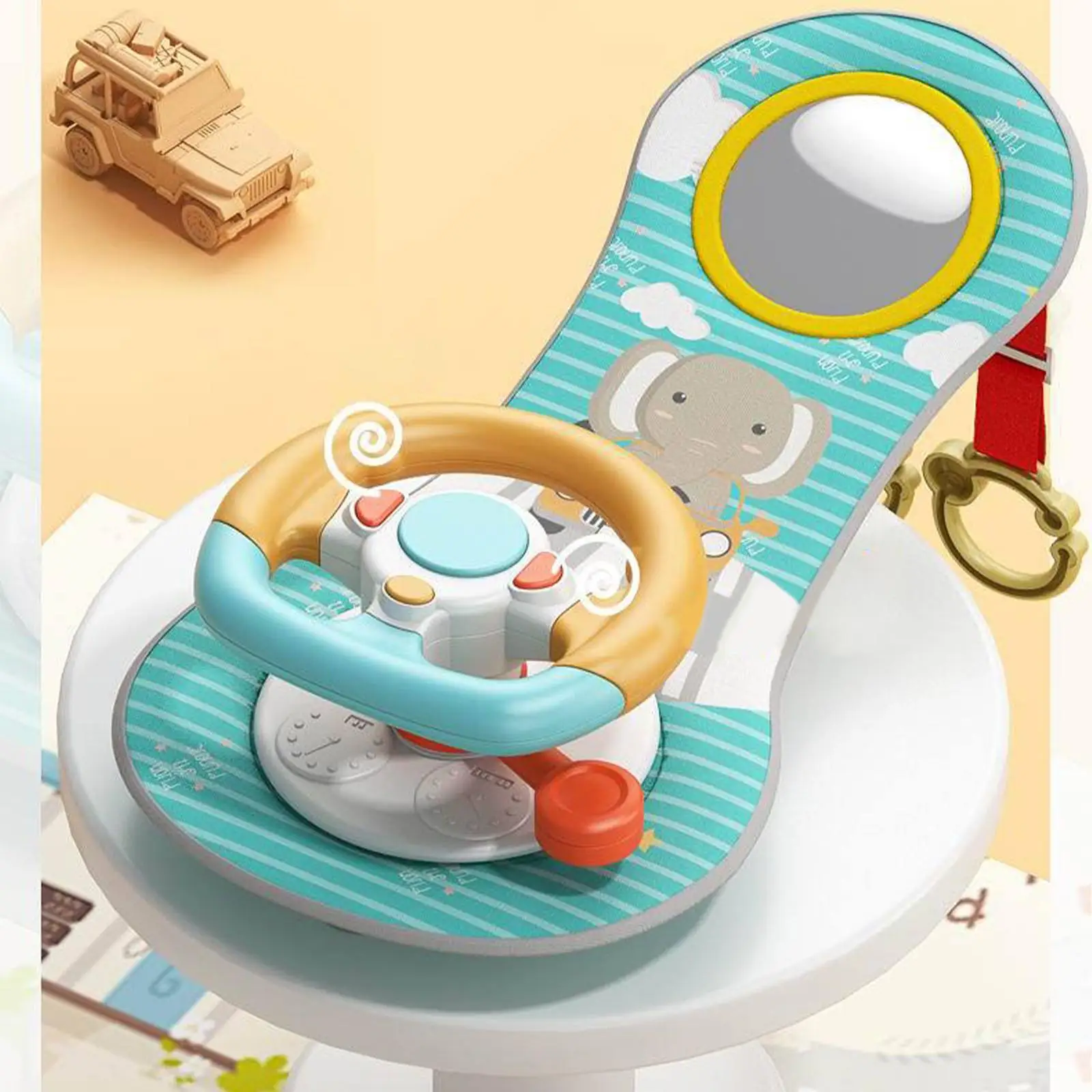 Steering Wheel Toy Adjustable Belt 360 Degree Rotatable Gear 3 x AA Activity Simulation Driving for Car Backseat Child