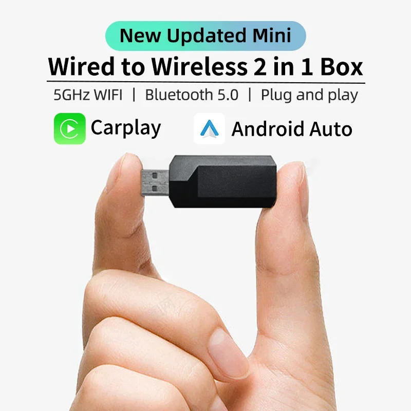 Caja 2 en 1 con cable a inalámbrico, adaptador automático CarPlay Android para estéreo de coche OEM, Plug and Play, enlace inteligente, conexión rápida Universal