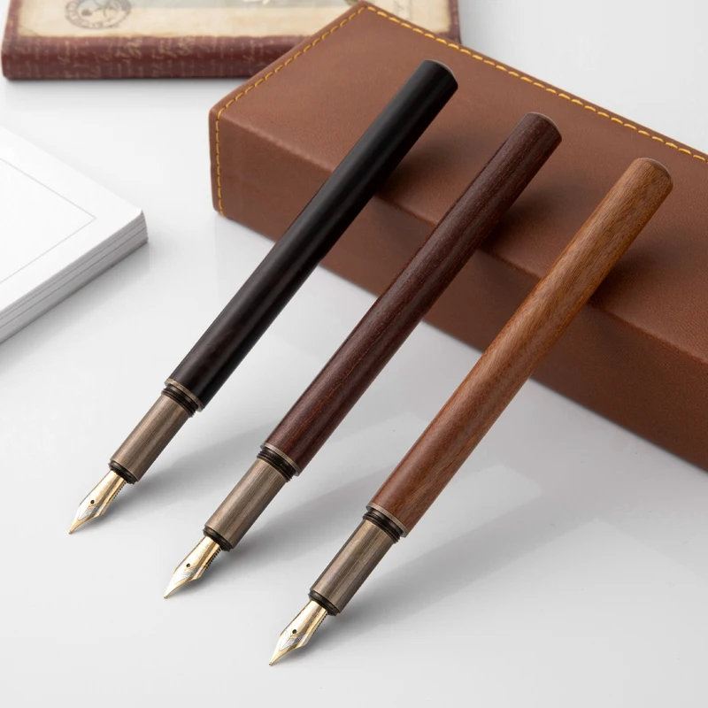 Luxe Retro Hout Brons Vulpen Kantoor Zakelijk Schrijven Kunst Kalligrafie Inktpennen 0,5 mm School Student Briefpapier Geschenken